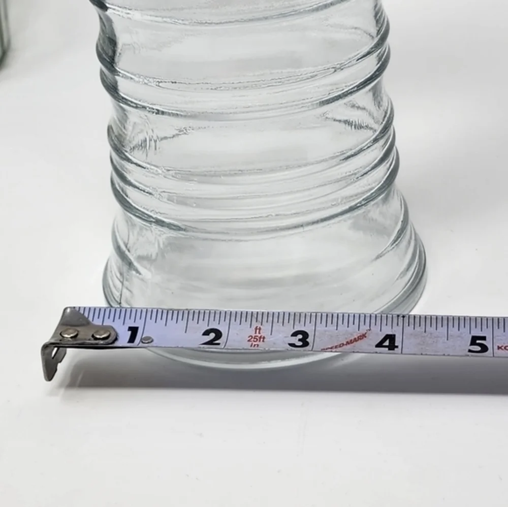 Vintage Tall Clear Glass Vase With Finger Holds Tapered Waist Concentric Circles